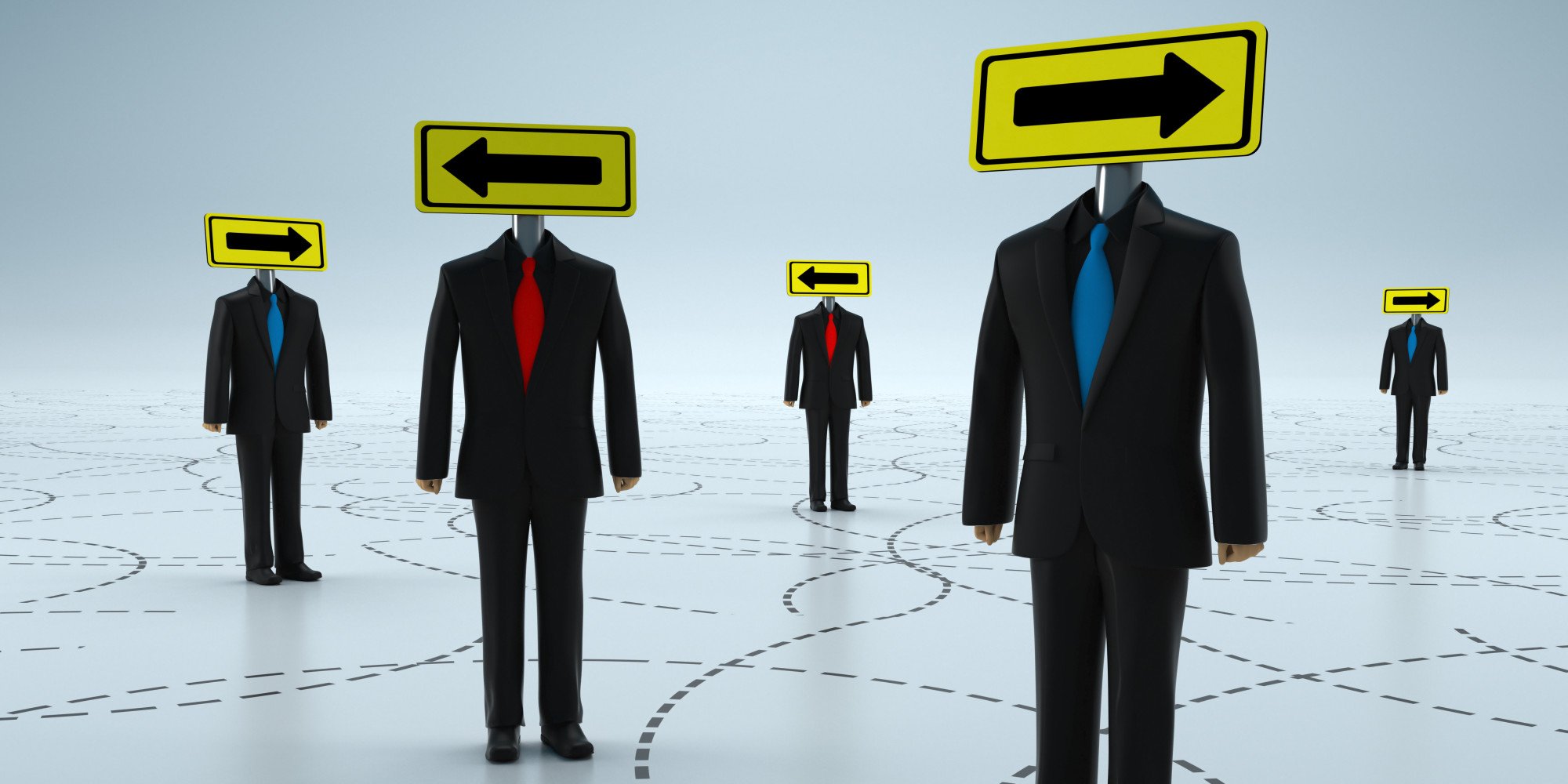 Arrow sign head business people standing together